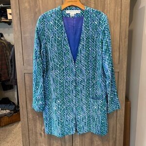 Anne Crimmins Umi Collection Silk Jacket Blazer Long Open Front size 12 Artsy